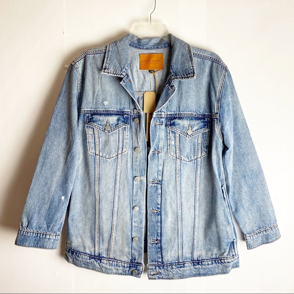 NEW Lucky Brand Oversized Trucker Denim Jacket L,M - Picture 2 of 15